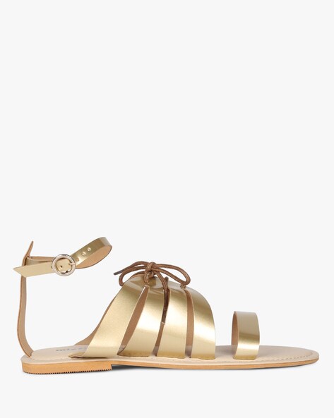 gold flat tie up sandals