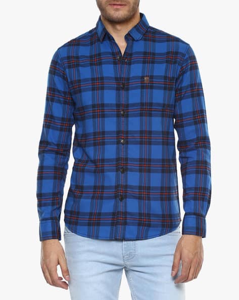 Slim Fit Checked Shirt with Patch Pocket