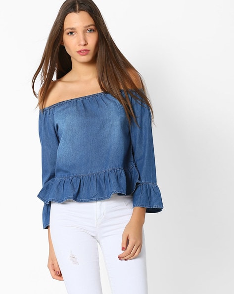 Denim Off The Shoulder Ruffle Crop Top · How To Make An Off Shoulder Top ·  Sewing on Cut Out + Keep