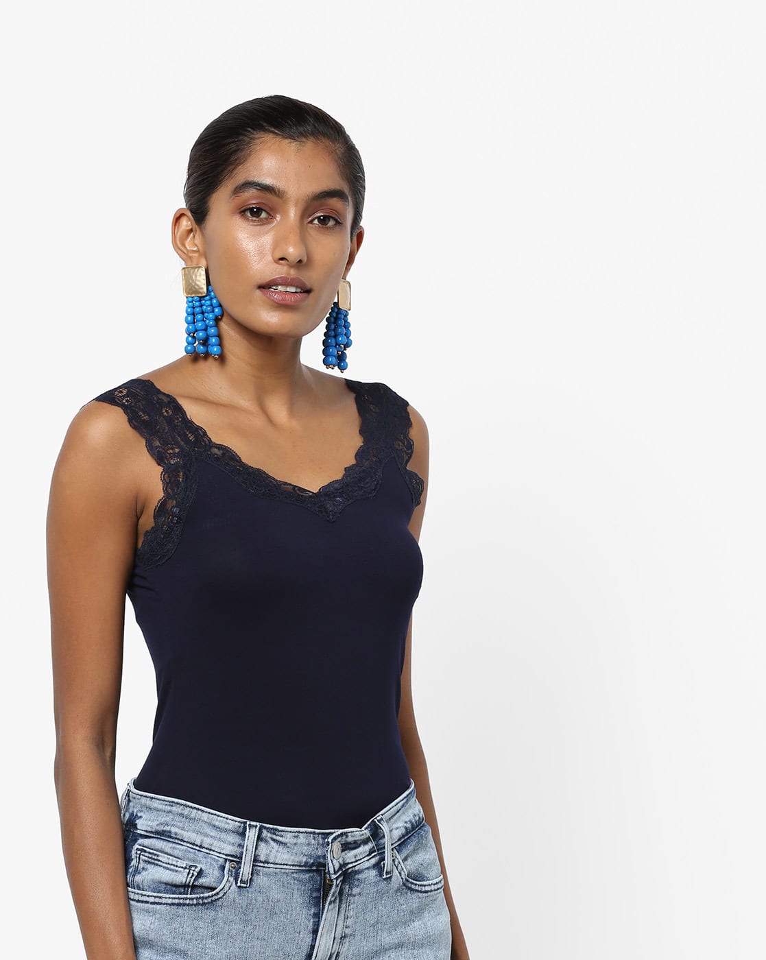 Buy DNMX Scoop-Neck Camisole with Lace Straps Online | Ajio.com
