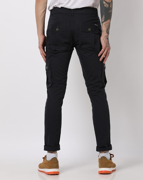 Buy tbase mens Navy Poly Cotton Solid Cargo Pant for Men online India