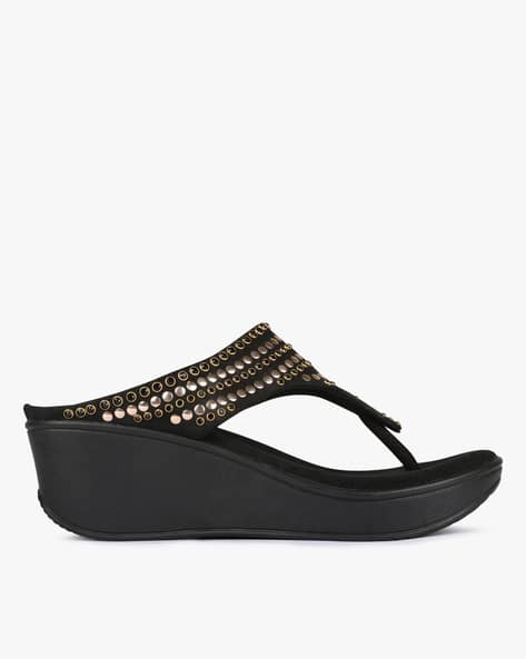 black wedge sandals with studs
