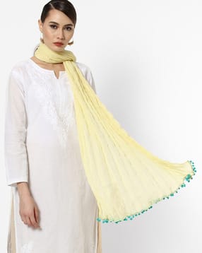 rangriti Crinkled Dupatta with Pom Poms-picture-45