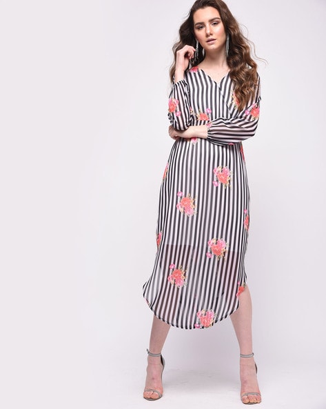 striped midi wrap dress