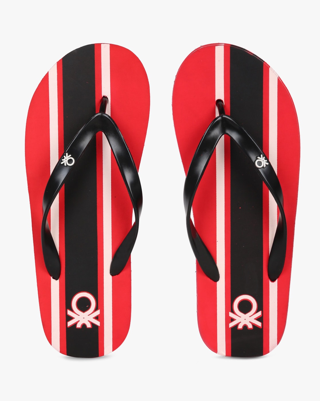 black and red flip flops