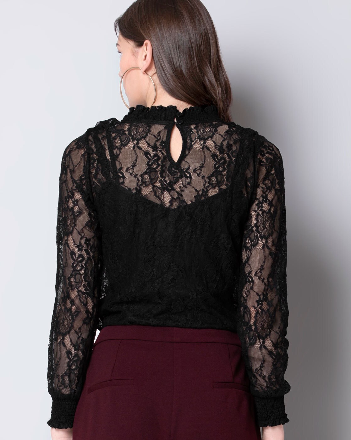 Fashion Mesh Women Long Sleeve Tops Sexy Transparent High Neck Black Lace T  Shirt Women at Rs 945, Long Sleeve Dress