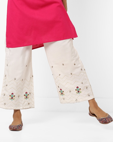 Buy Beige Floral Printed Pants Online - W for Woman