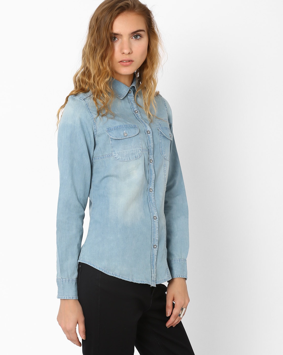 Sexy Women Blue Solid Casual Shirts