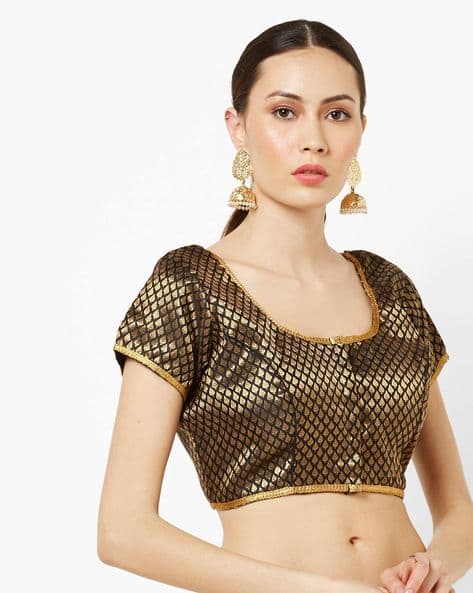 Kurti Simple Coat Collar Designs Banarasi Jacquard Self-Design Blouse