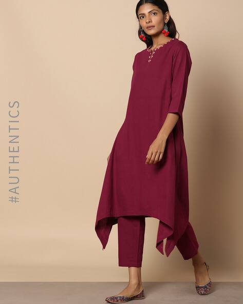 Straight Kurta with Dipped Hemline