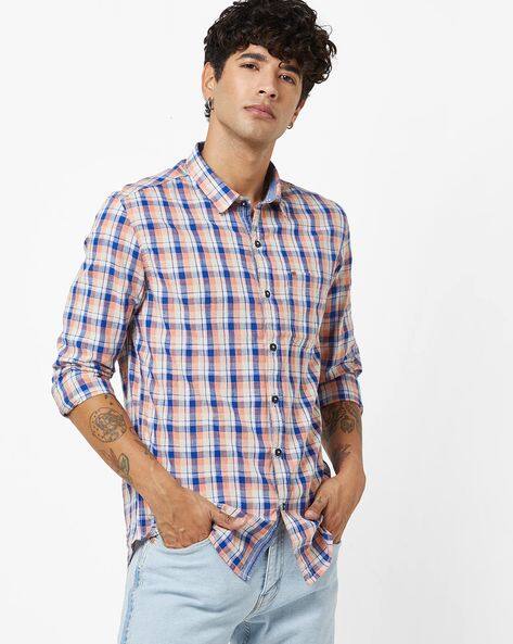 Buy Peach \u0026 Blue Shirts for Men by 