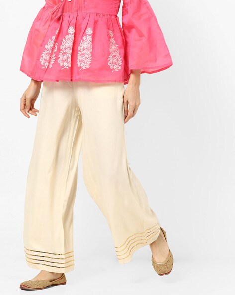 Mid-Rise Palazzo Pants with Elasticated Waistband Price in India