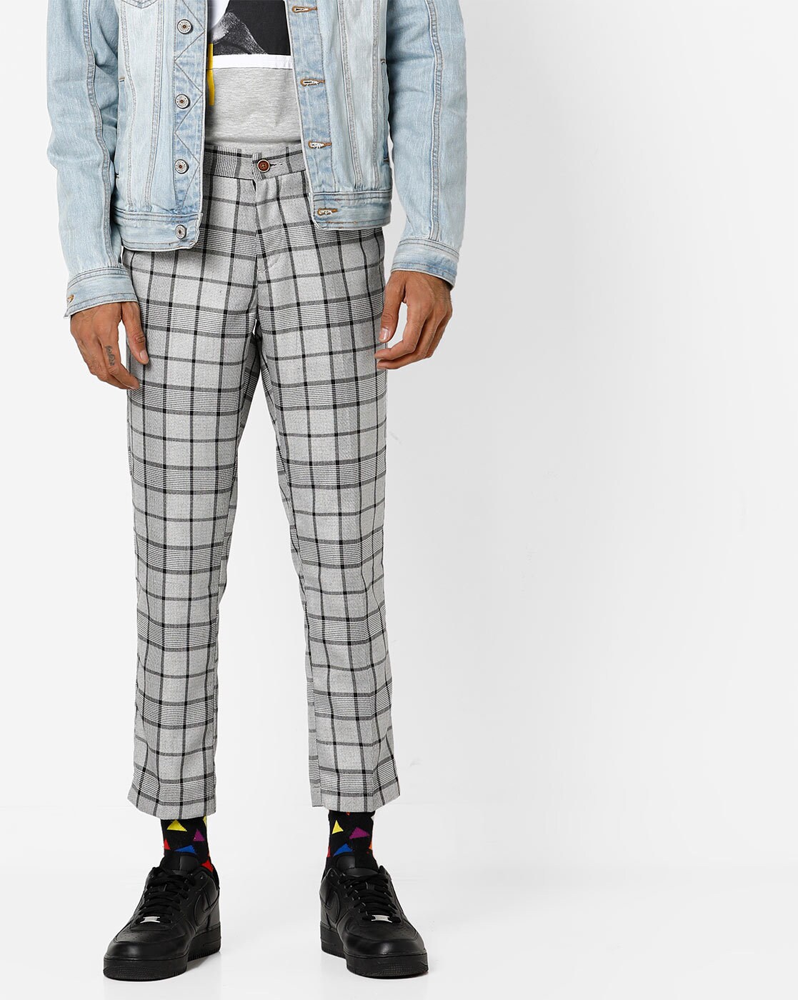 Moss London cropped slim trousers in bold check  ASOS