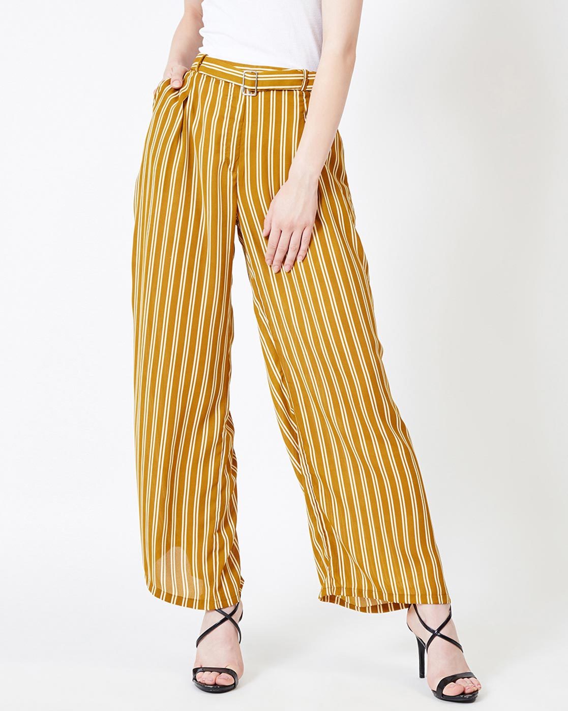 yellow striped palazzo pants