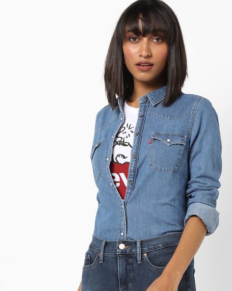 Levis Pure Cotton Solid Shirt Collar Denim Shirt Style Dress Price in  India, Full Specifications & Offers | DTashion.com