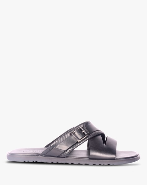 Textured Slip On Leather Sandals