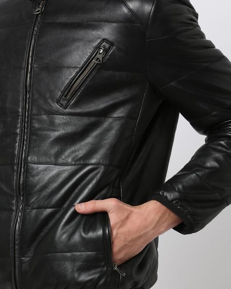 Justanned Black Front Zip Leather Jacket