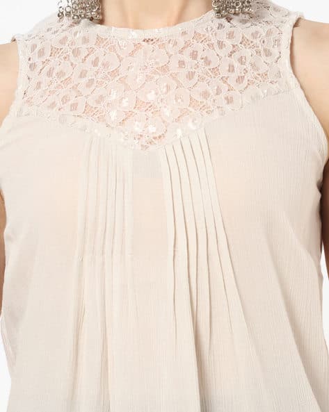 Buy AERO JEANS WOMENS Sleeveless Lace Top with Pintucks Online