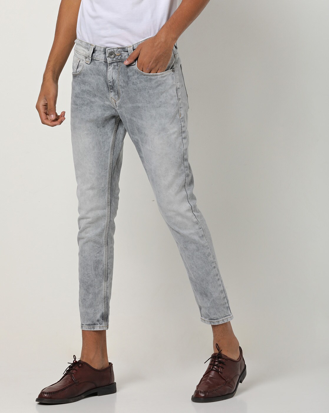 grey cropped jeans