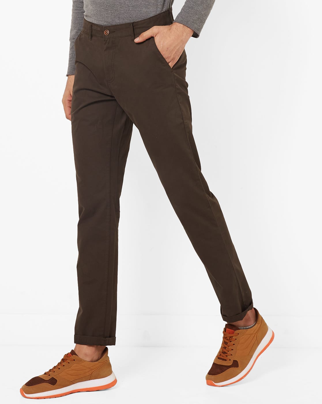 Buy Olive Brown Trousers u0026 Pants for Men by AJIO Online | Ajio.com