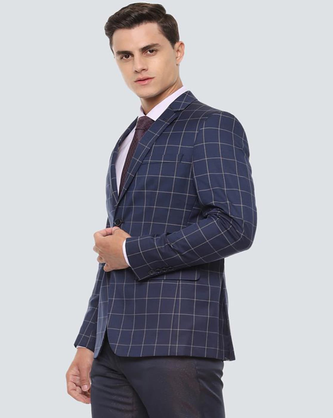 Buy Louis Philippe Men Navy Blue & Beige Slim Fit Checked Single Breasted  Smart Casual Blazer - Blazers for Men 11549846