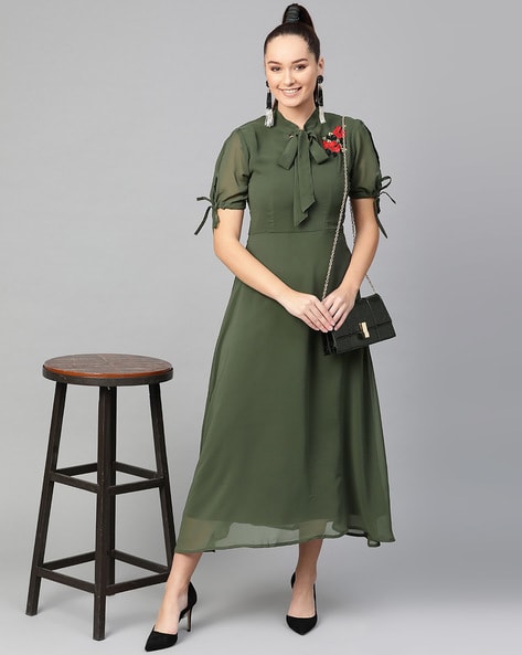 Buy Olive Green Dress by TARO at Ogaan Market Online Shopping Site