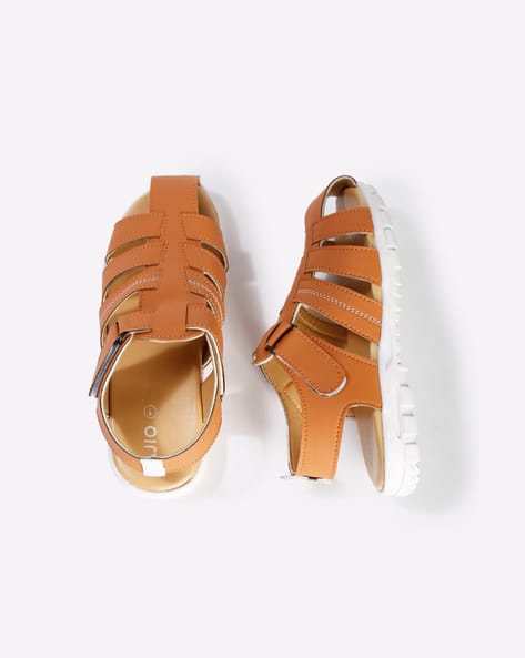 Strappy Slip-On Sandals with Velcro Fastening