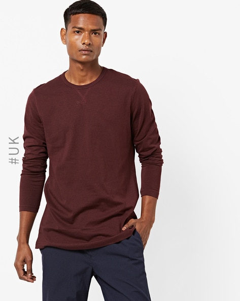 maroon full sleeve t shirt mens