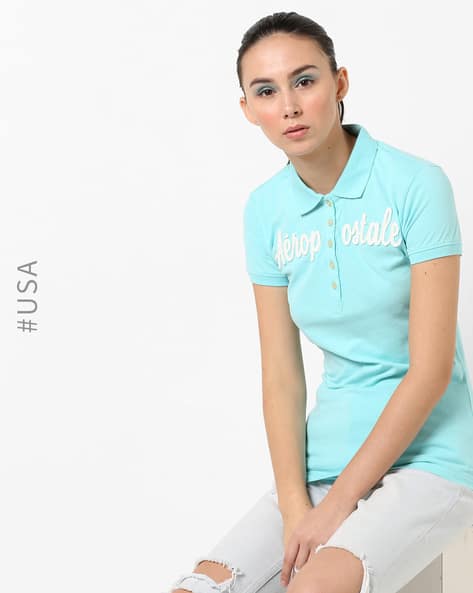 Polo T-shirt With Applique Branding By Aeropostale ( Aqua )