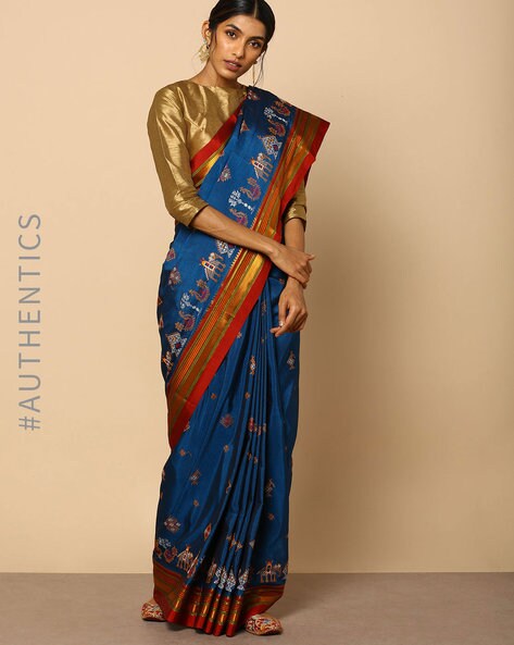 Turquoise Ilkal Saree - Kasuti Embroidery Art Silk Saree | Bridesmaid