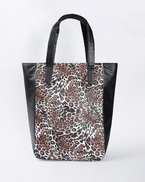 black handbag with leopard print