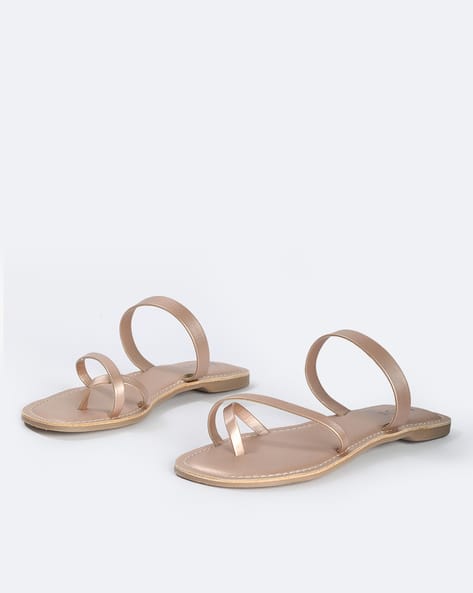 rose gold strappy flat sandals