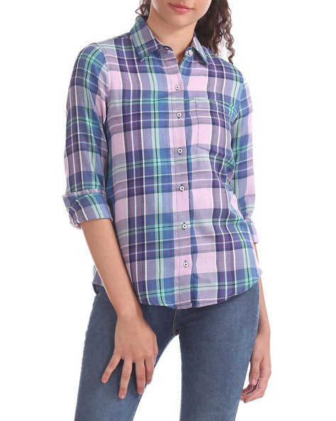 long sleeve checkered polo ladies