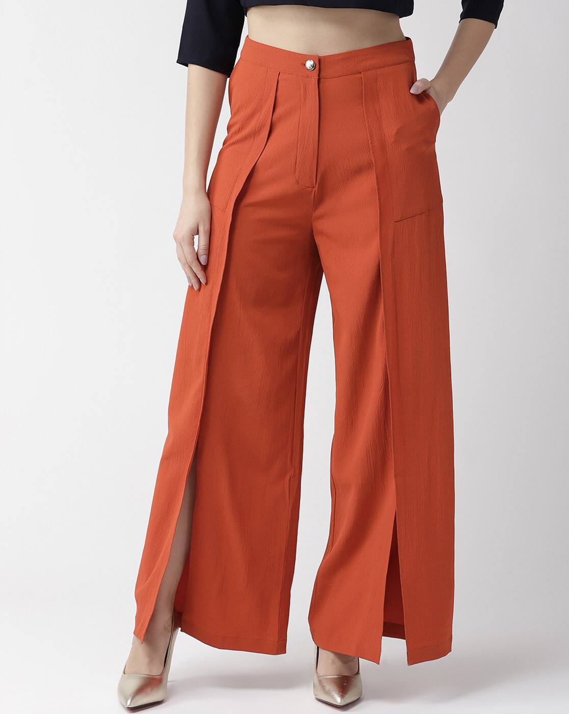 orange flared pants