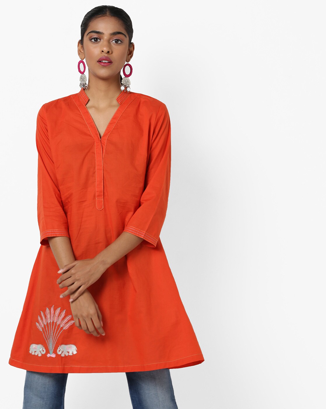 Buy Jaipur Kurti Rust Cotton Embroidered Straight Kurti for Women Online @  Tata CLiQ