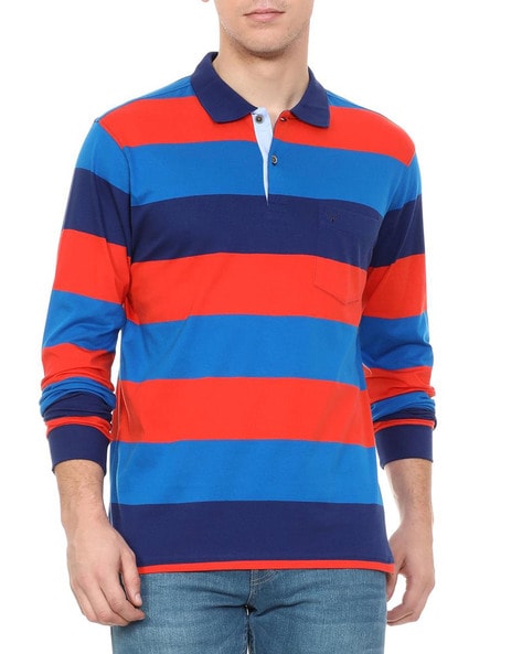 red and blue polo t shirt