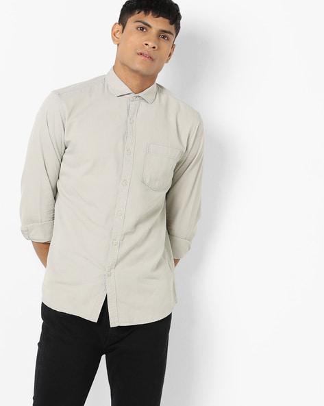 Buy DESIGN UP Mens Grey Solid Pure Cotton Shirt, 60% OFF