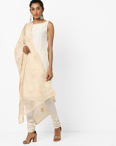 Embroidered Dupatta with Lace Trim Price in India