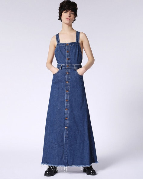 Alison Midi Dress - Long Sleeve Front Split Denim Dress in Mid Blue Wash |  Showpo USA