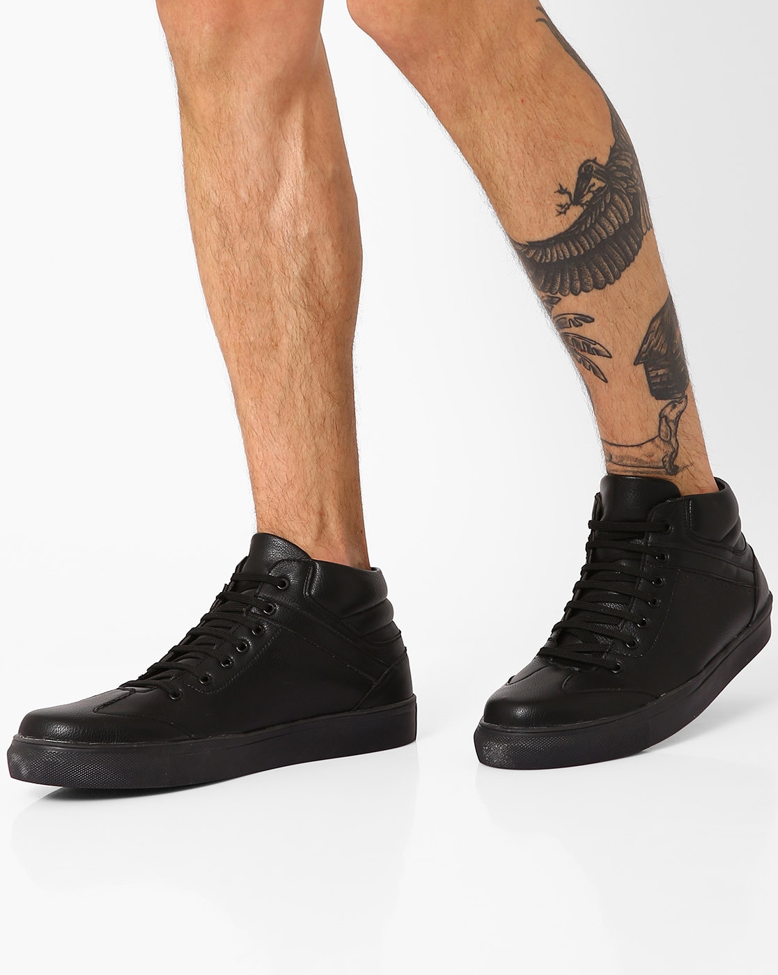 Mens black leather high 2025 top trainers