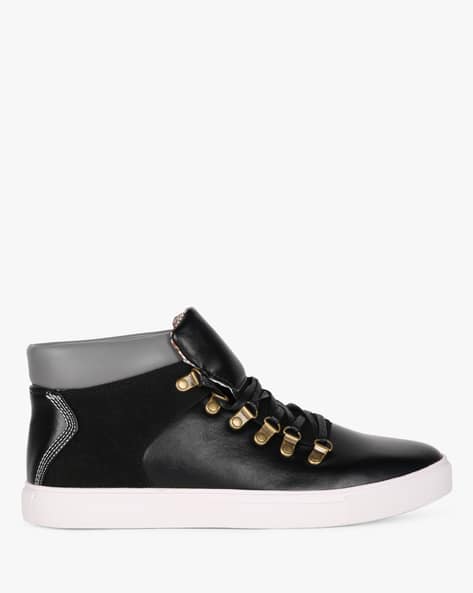Mid-Top Colourblock Panelled Sneakers By AJIO ( Grey )