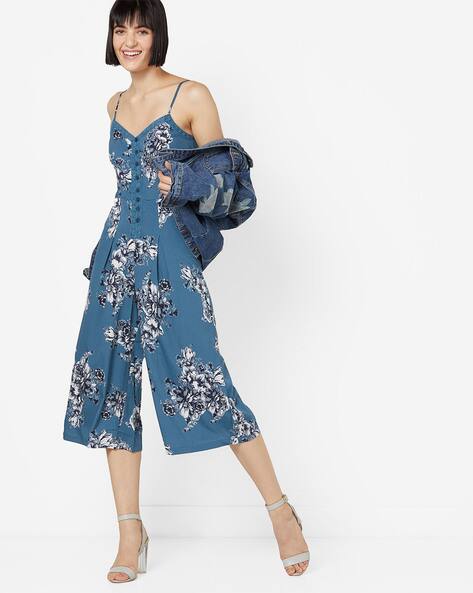 Strappy Floral Print Pleated Jumpsuit By Oxolloxo ( Grey )