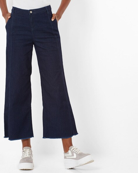 wide leg frayed jeans