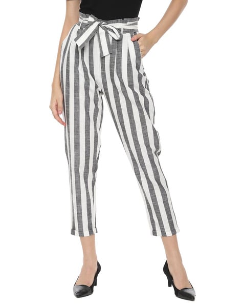 white and grey striped pants