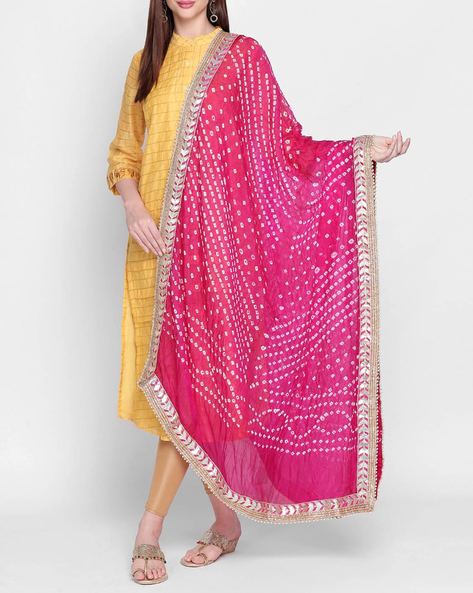 Bandhani Print Dupatta with Embroidered Border Price in India