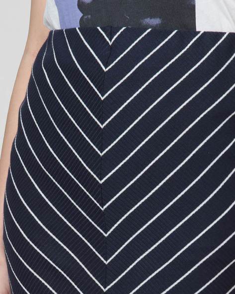 Stretchy Pinstripe Pencil Skirt Navy Blue with Pinstripe Pattern