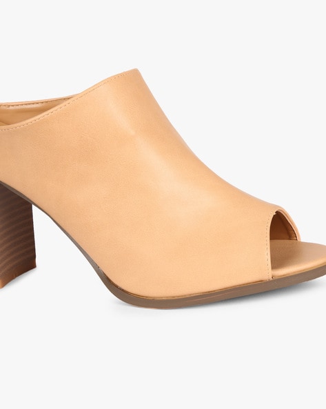 Peep Toe Mules with Stacked Heel