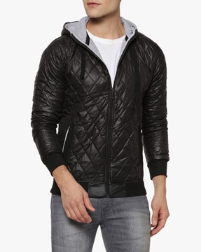 black denim jacket with hoodie mens