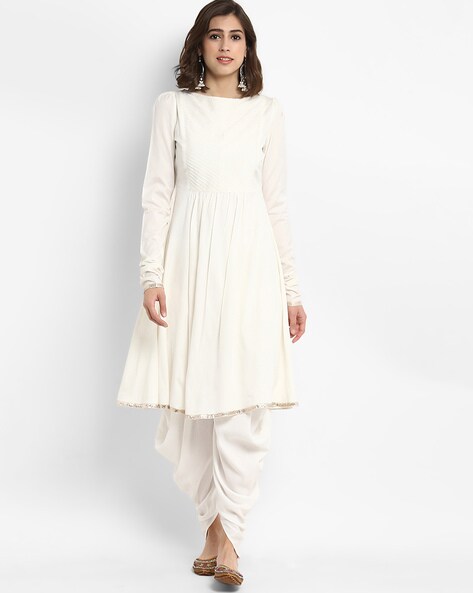 solid white anarkali