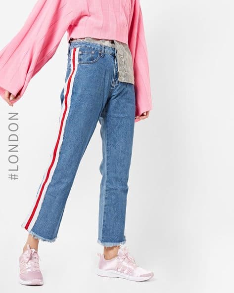 Glamorous Cropped Boyfriend Jeans with Contrast Side Taping
